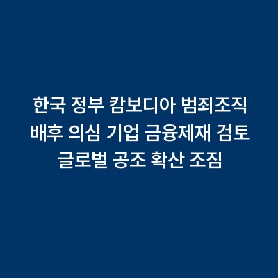 한국 정부 캄보디아 범죄조직 배후 의심 기업 금융제재 검토 글로벌 공조 확산 조짐