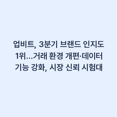 업비트, 3분기 브랜드 인지도 1위…거래 환경 개편·데이터 기능 강화, 시장 신뢰 시험대
