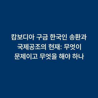 캄보디아 구금 한국인 송환과 국제공조의 현재: 무엇이 문제이고 무엇을 해야 하나