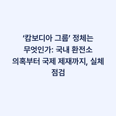 ‘캄보디아 그룹’ 정체는 무엇인가: 국내 환전소 의혹부터 국제 제재까지, 실체 점검