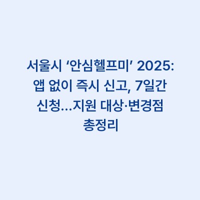 서울시 ‘안심헬프미’ 2025: 앱 없이 즉시 신고, 7일간 신청…지원 대상·변경점 총정리