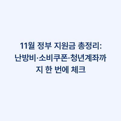 11월 정부 지원금 총정리: 난방비·소비쿠폰·청년계좌까지 한 번에 체크