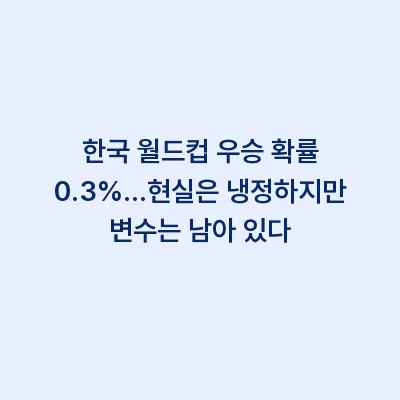 한국 월드컵 우승 확률 0.3%…현실은 냉정하지만 변수는 남아 있다