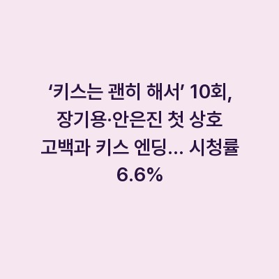 ‘키스는 괜히 해서’ 10회, 장기용·안은진 첫 상호 고백과 키스 엔딩… 시청률 6.6%