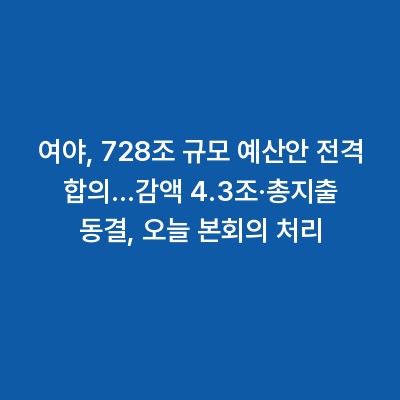여야, 728조 규모 예산안 전격 합의…감액 4.3조·총지출 동결, 오늘 본회의 처리
