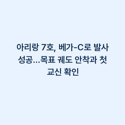 아리랑 7호, 베가-C로 발사 성공…목표 궤도 안착과 첫 교신 확인