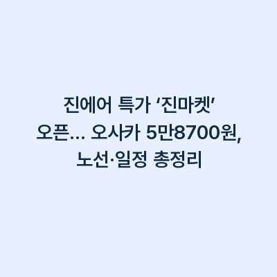 진에어 특가 ‘진마켓’ 오픈… 오사카 5만8700원, 노선·일정 총정리