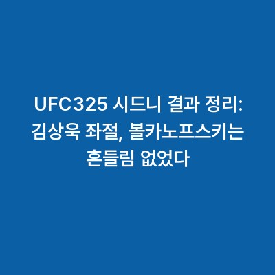 UFC325 시드니 결과 정리: 김상욱 좌절, 볼카노프스키는 흔들림 없었다