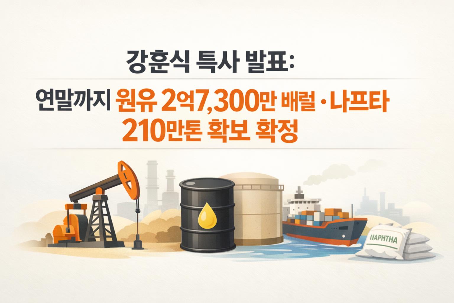 강훈식 특사 발표: 연말까지 원유 2억7,300만 배럴·나프타 210만톤 확보 확정